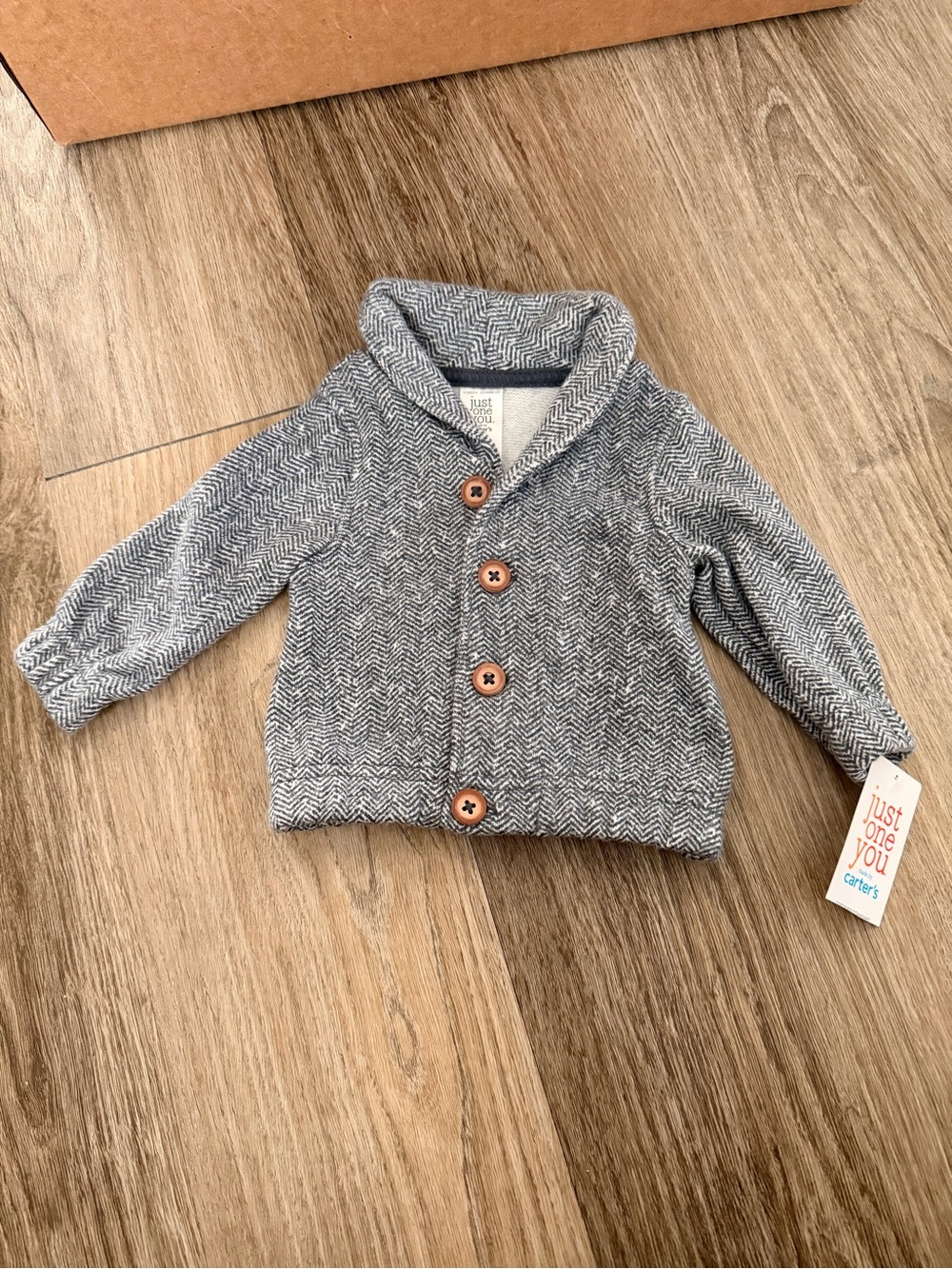 Newborn Carter's Gray Herringbone Shawl Collar Baby Cardigan